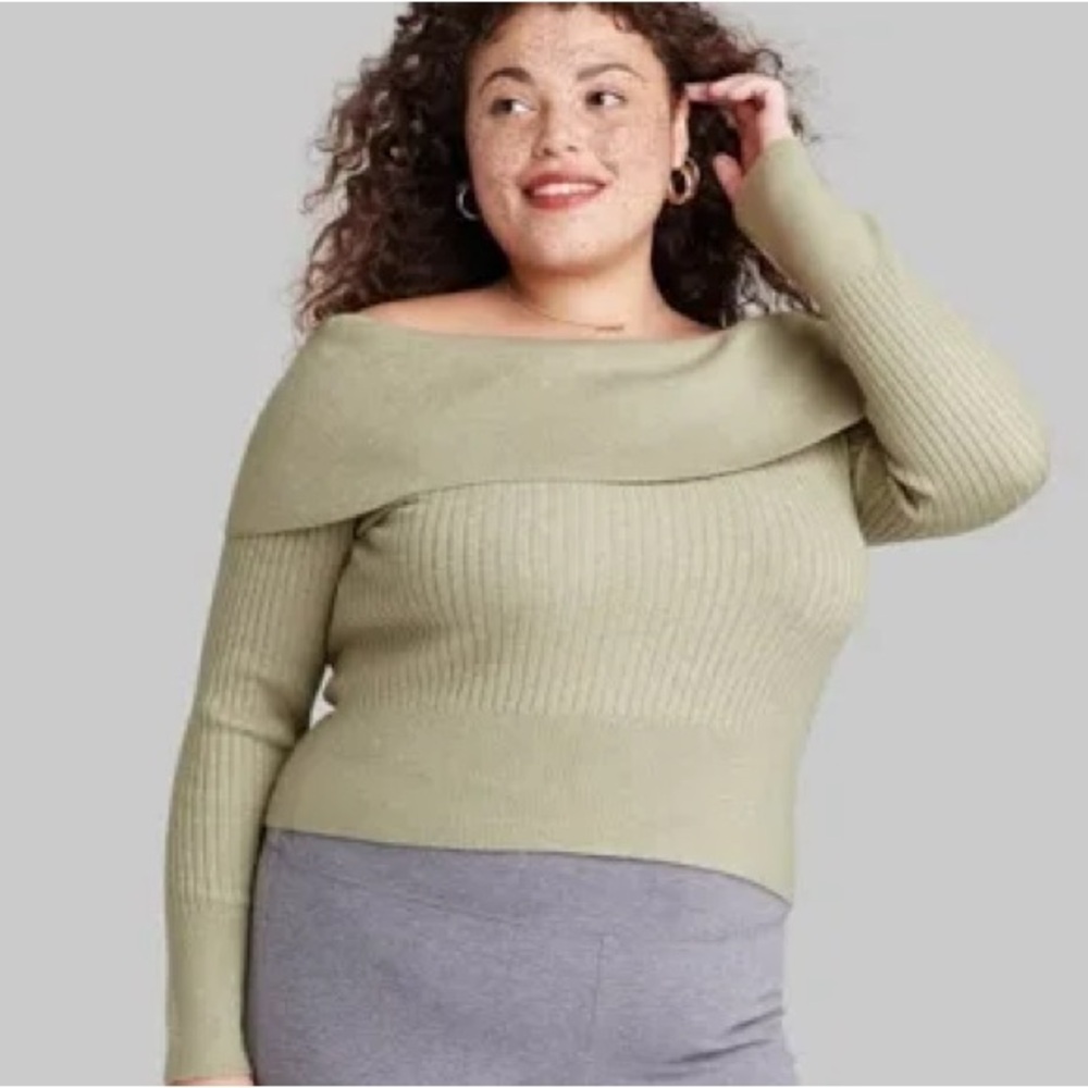 Wild Fable Ribbed Knit Off The Shoulders Crop Sweater size L